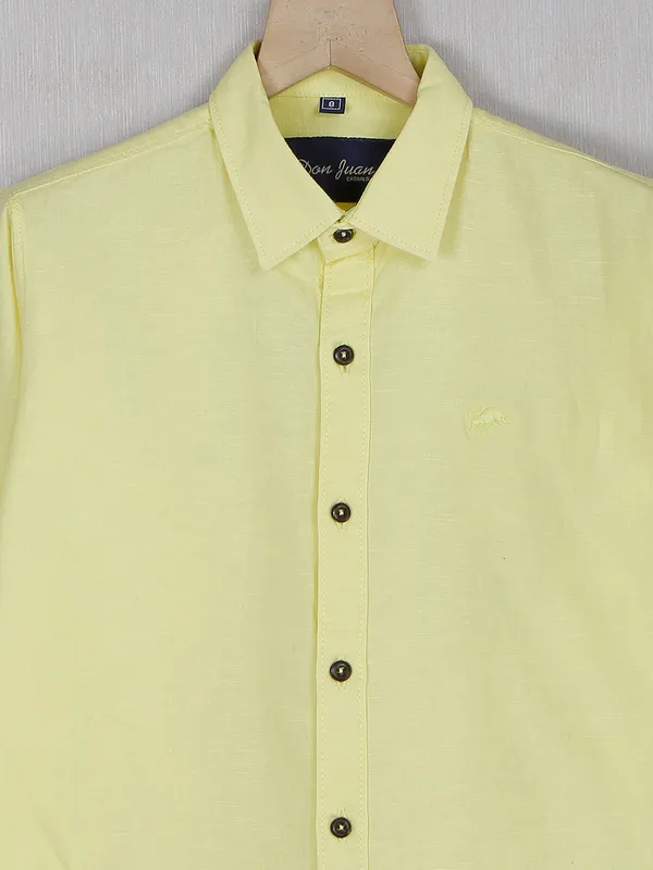 DNJS casual plain lime yellow boys shirt