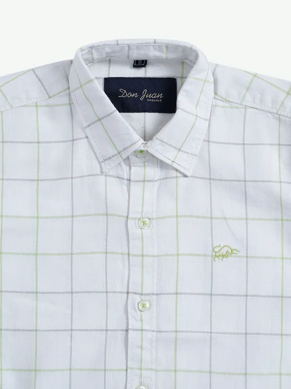 DNJS cotton checks white and green shirt