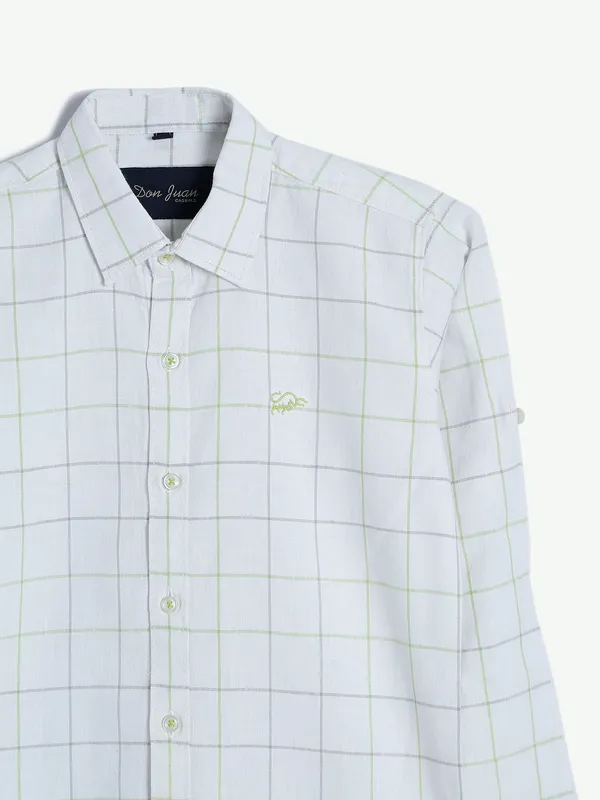 DNJS cotton checks white and green shirt