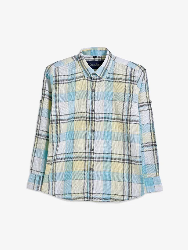 DNJS light yellow checks cotton shirt