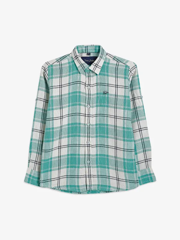 DNJS mint green cotton checks shirt