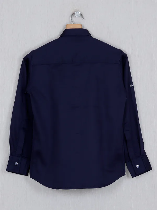 DNJS navy solid cotton shirt