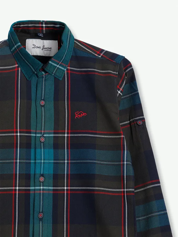 DNJS olive and blue checks shirt