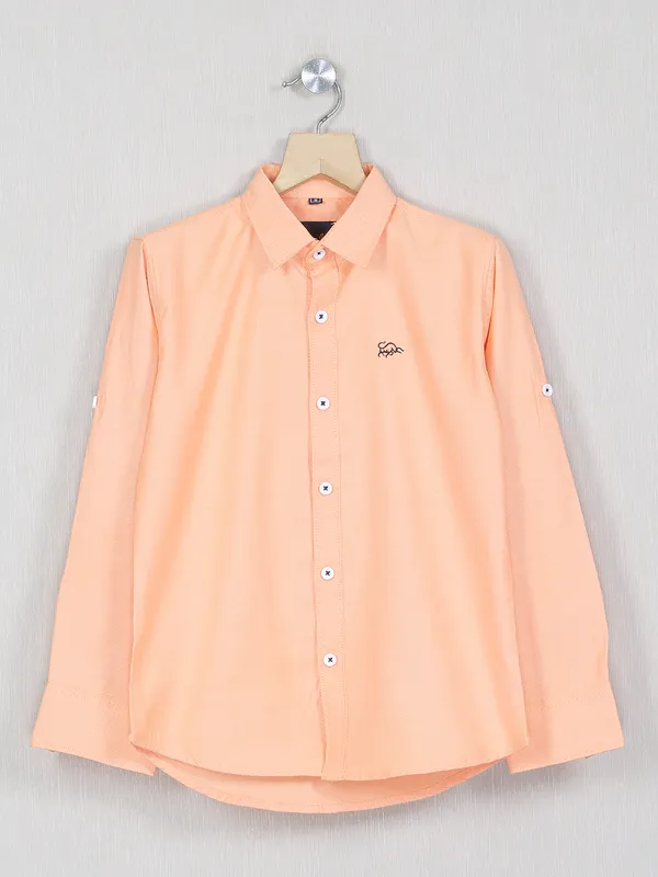 DNJS peach hued casual wear shirt in cotton