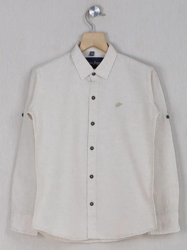 DNJS plain off white cotton casual wear shirt
