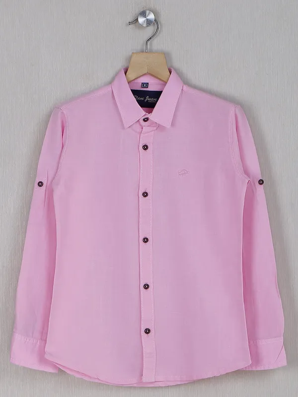 DNJS plain pink casual wear boys shirt in cotton