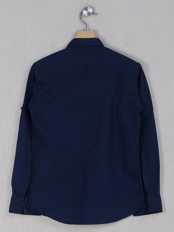 DNJS plain style navy cotton shirt for boys