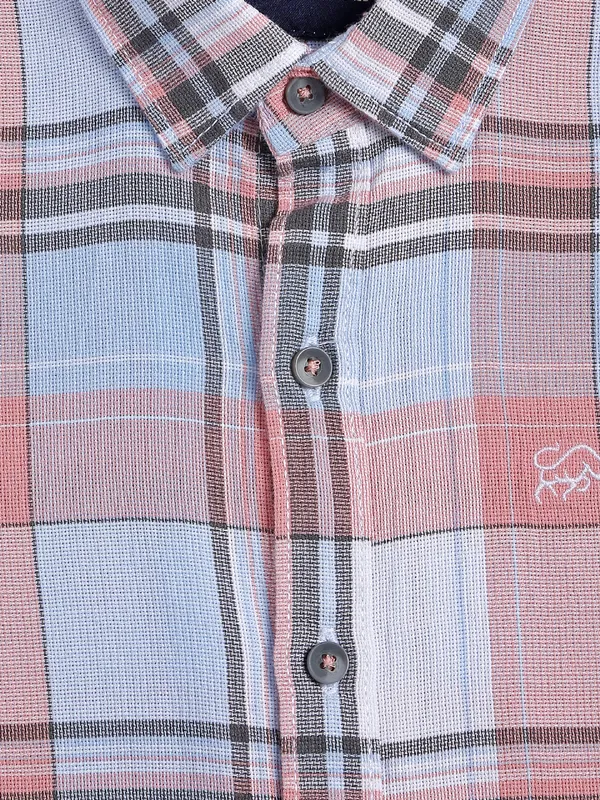 DNJS sky blue and peach checks shirt