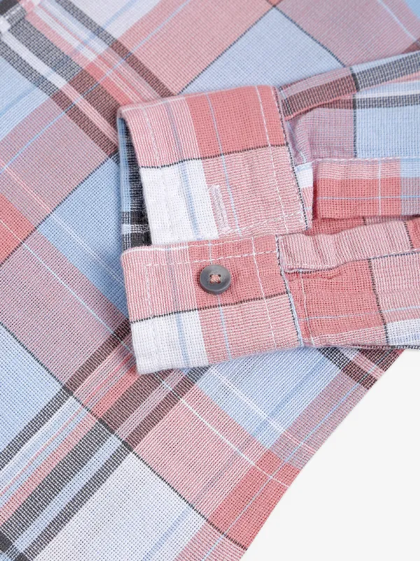 DNJS sky blue and peach checks shirt