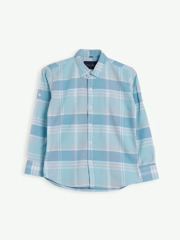 DNJS sky blue cotton checks shirt