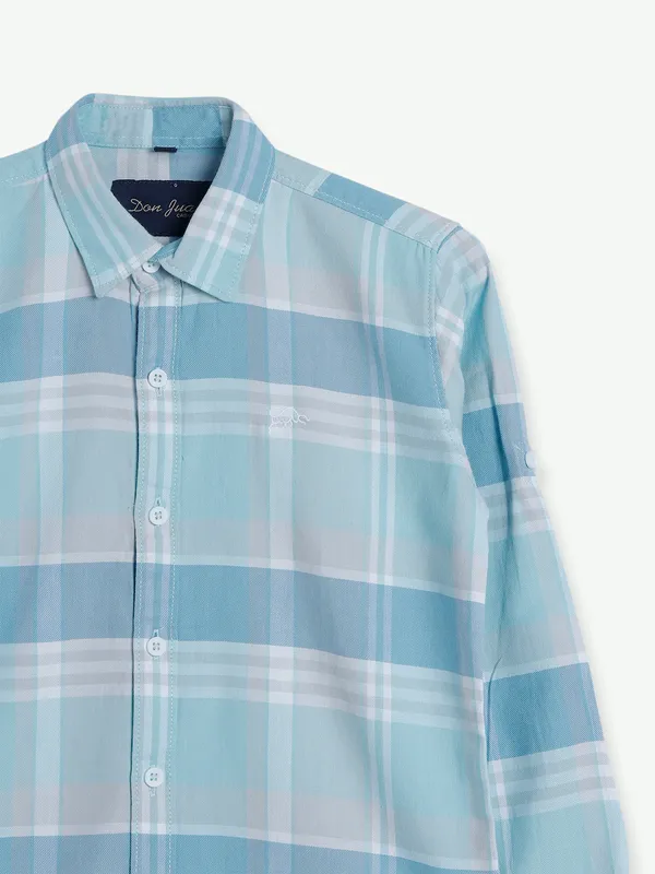 DNJS sky blue cotton checks shirt