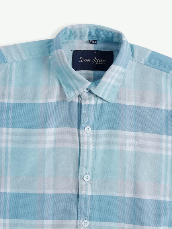 DNJS sky blue cotton checks shirt