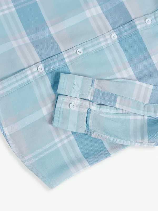 DNJS sky blue cotton checks shirt