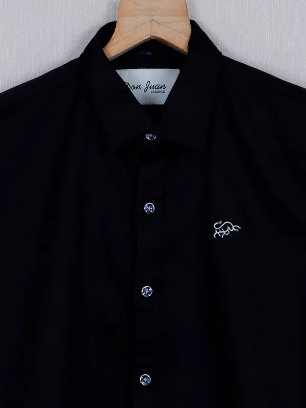 DNJS solid black casual wear shirt
