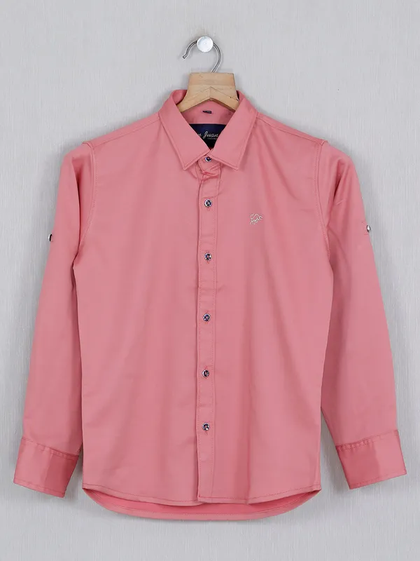 DNJS solid pink stripe full sleeves shirt