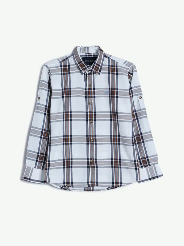 DNJS white and brown cotton checks shirt