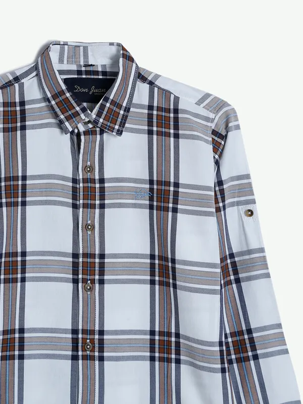 DNJS white and brown cotton checks shirt