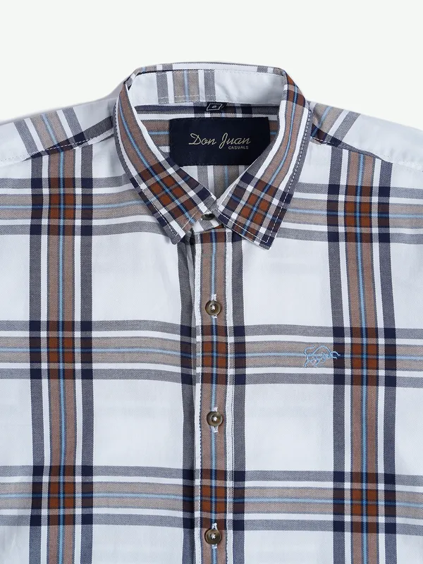 DNJS white and brown cotton checks shirt