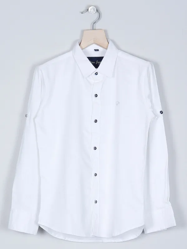 DNJS white solid style shirt for boys in cotton