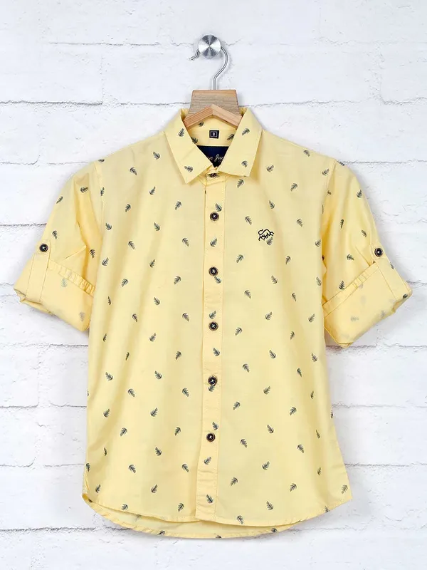 DNJS yellow printed cotton shirt