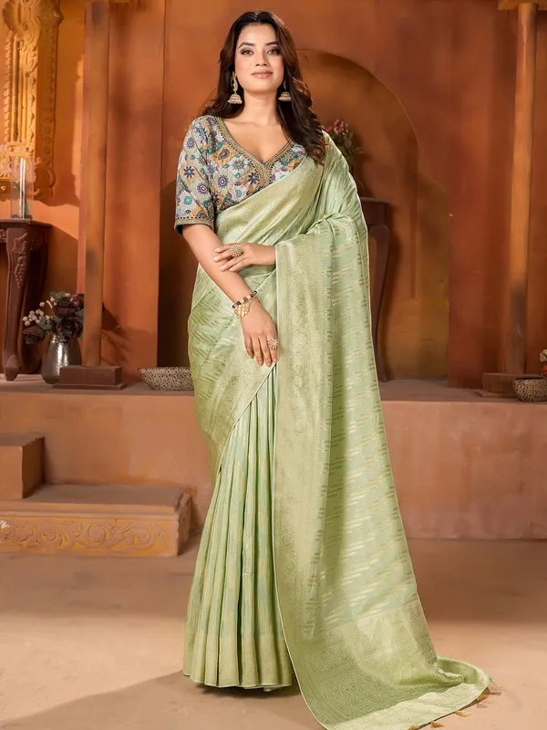 Doal silk pista green saree