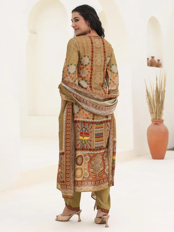 Dola silk kurti set in printed olive
