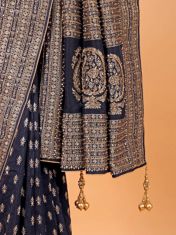Dola silk navy wedding wear saree