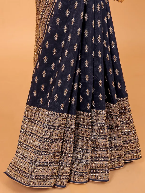 Dola silk navy wedding wear saree