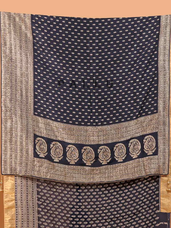 Dola silk navy wedding wear saree
