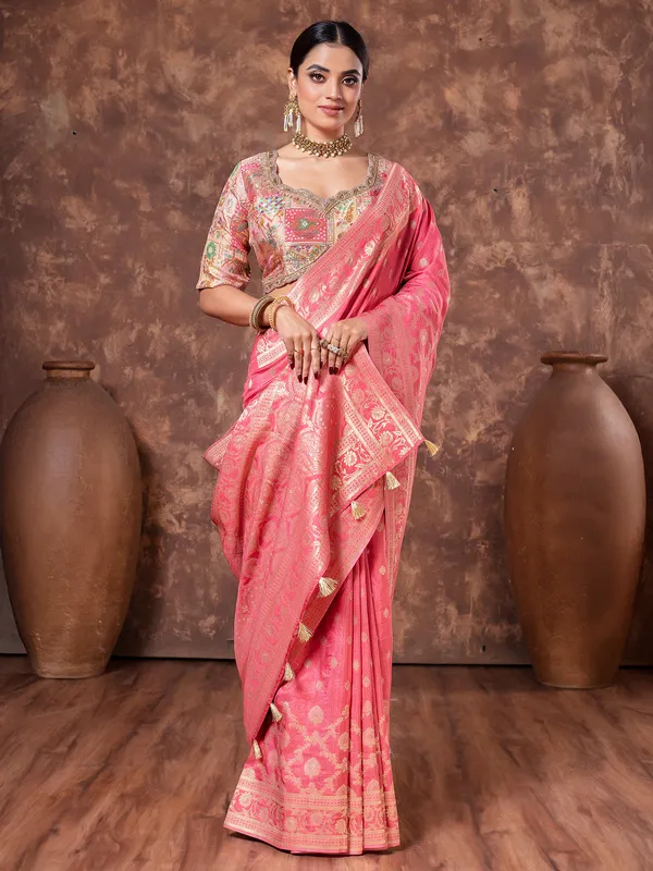 Dola silk pastel pink saree for wedding