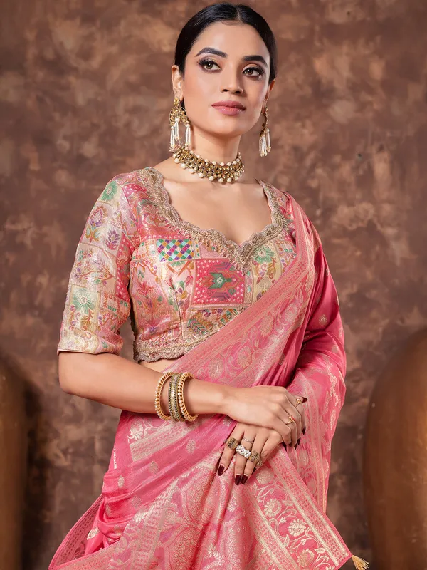 Dola silk pastel pink saree for wedding