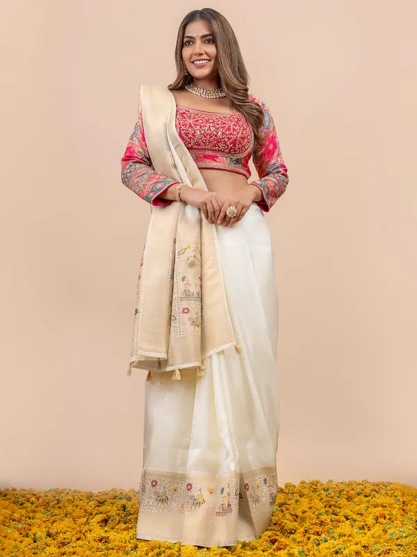 Dola silk pink and white saree
