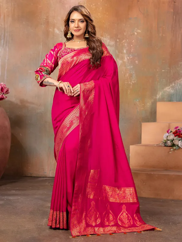Dola silk rani color saree for wedding