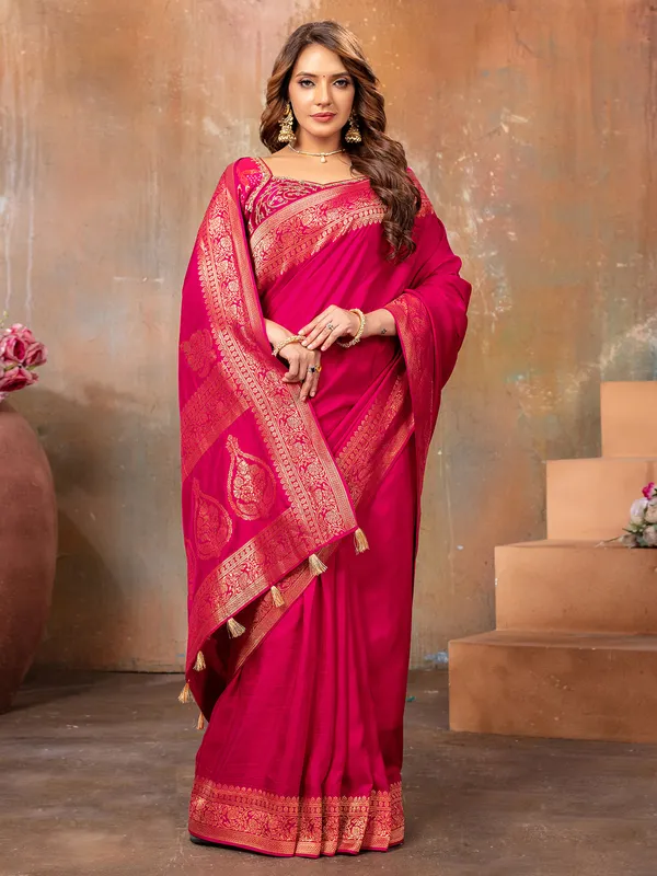 Dola silk rani color saree for wedding