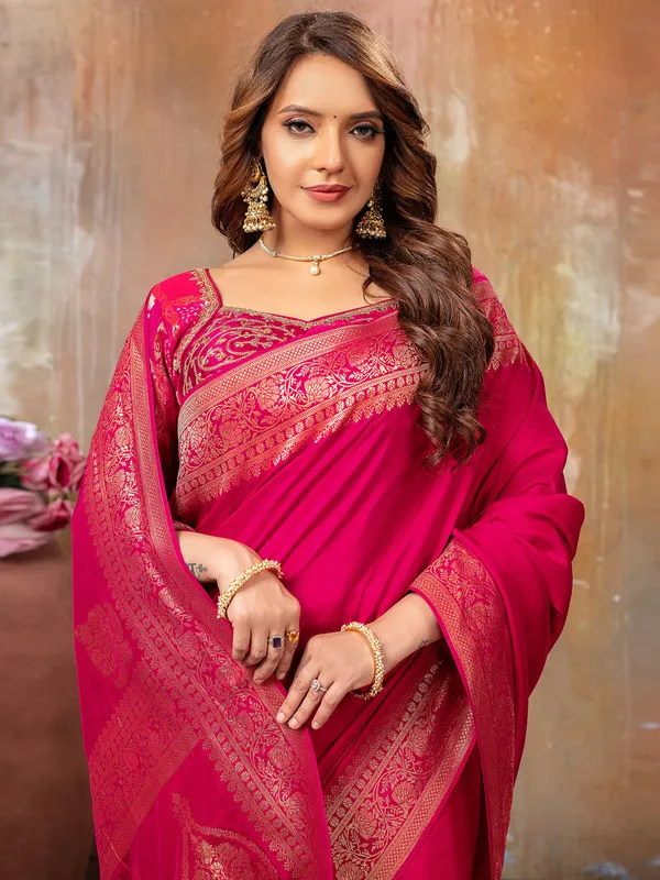 Dola silk rani color saree for wedding