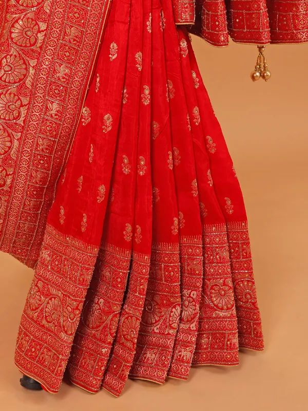 Dola silk wedding wear saree in red