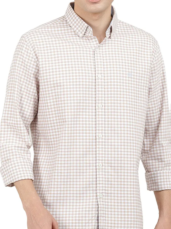 DRAGON HILL beige checkered casual cotton wear shirt