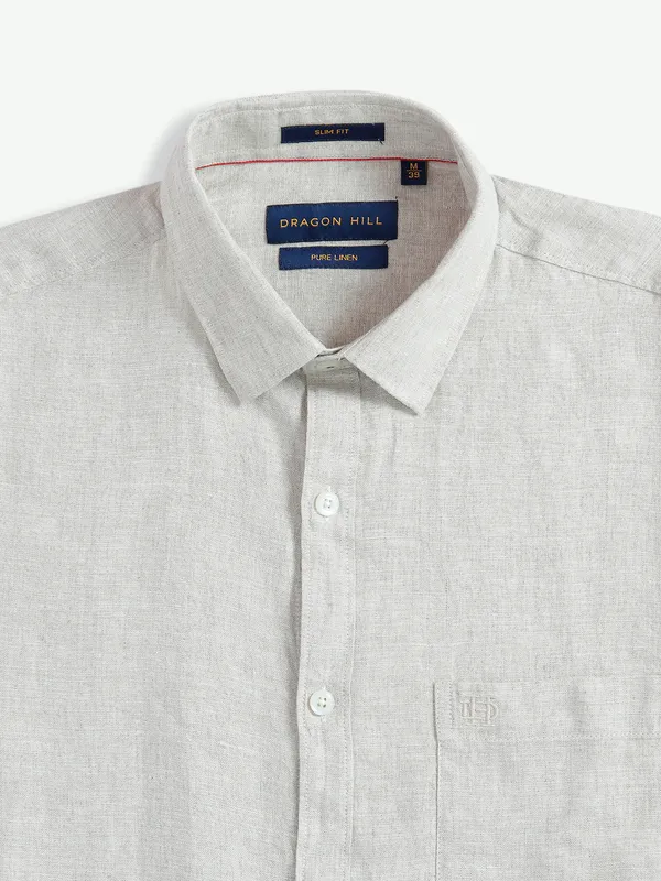 Dragon Hill beige plain linen shirt