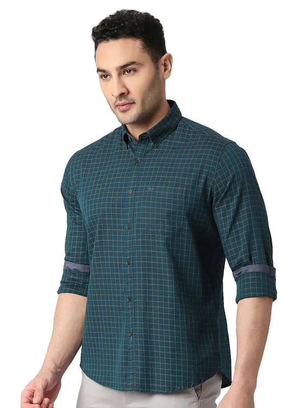 Dragon Hill bottle green cotton checks shirt