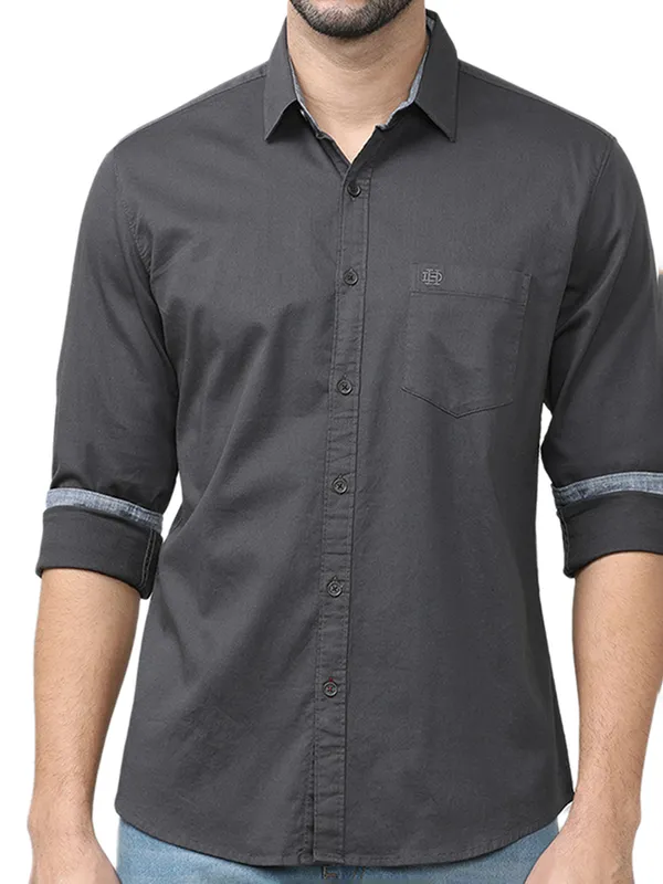 DRAGON HILL charcoal grey casual cotton shirt