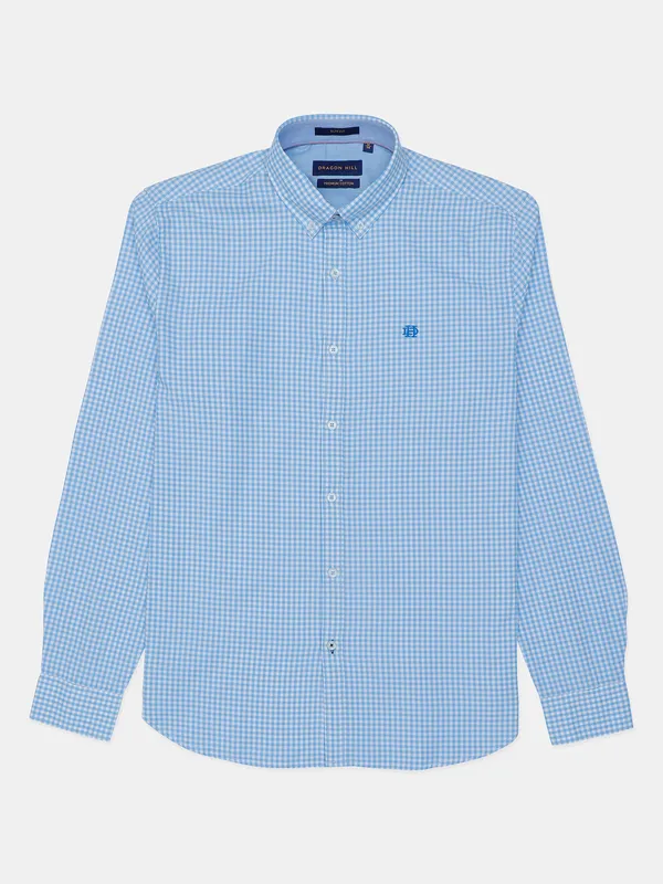 Dragon Hill checked sky blue casual shirt in cotton
