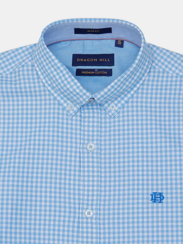 Dragon Hill checked sky blue casual shirt in cotton