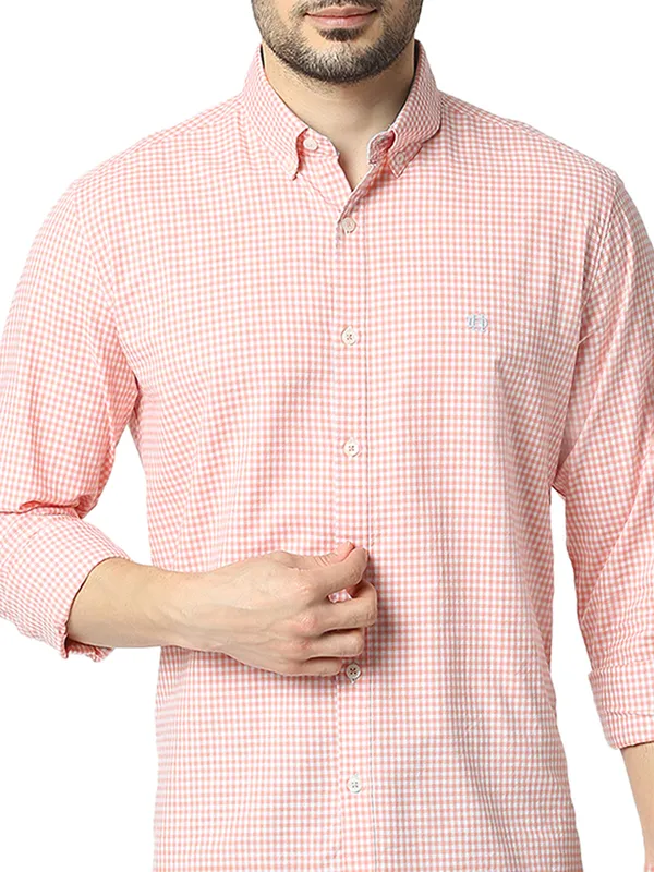 DRAGON HILL checkered peach cotton casual shirt