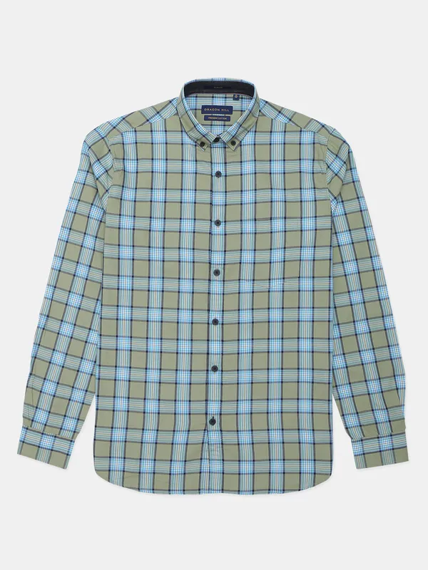 Dragon Hill checks cotton olive casual shirt