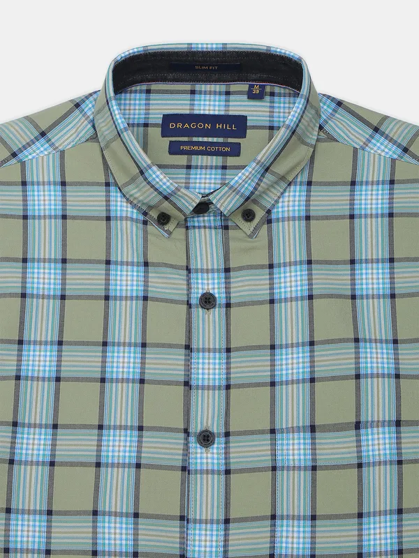 Dragon Hill checks cotton olive casual shirt