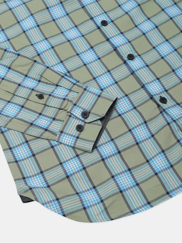 Dragon Hill checks cotton olive casual shirt