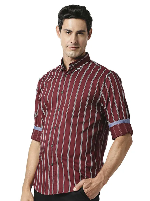 Dragon Hill cotton maroon stripe shirt
