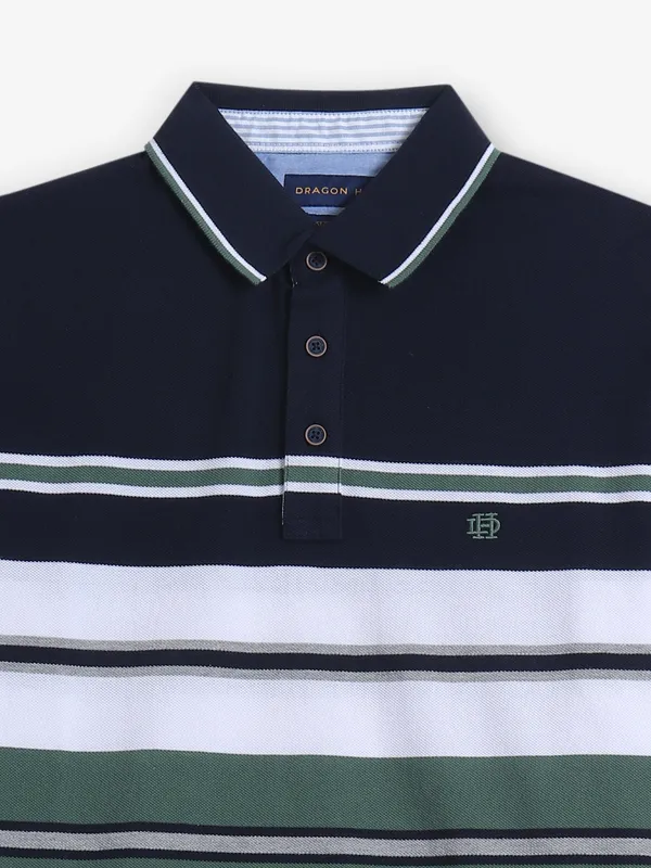 DRAGON HILL cotton navy color block stripe t-shirt