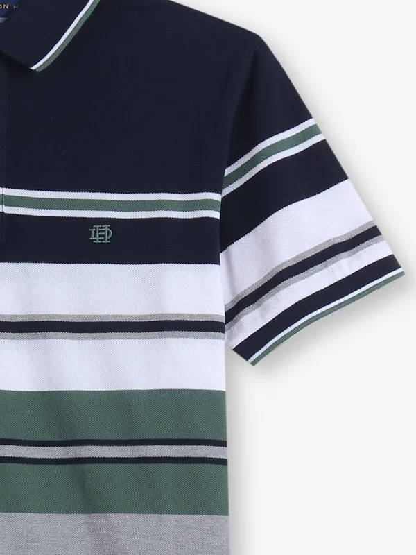 DRAGON HILL cotton navy color block stripe t-shirt