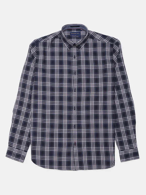 Dragon Hill cotton navy color checks casual shirt